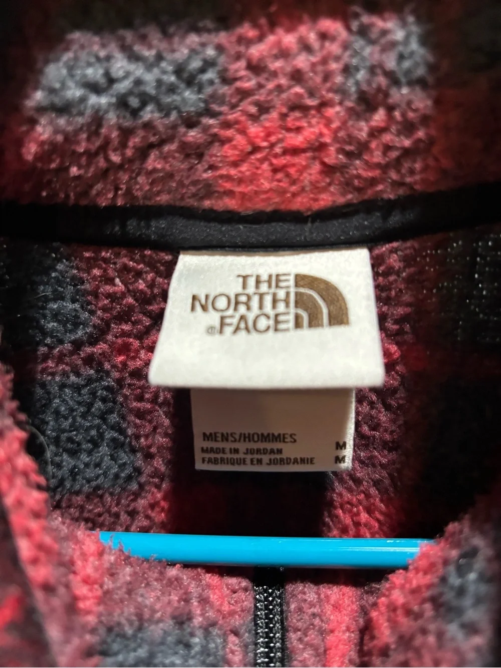 The North Face men’s Red & Black Plaid Half-Zip Fleece Jacket like new